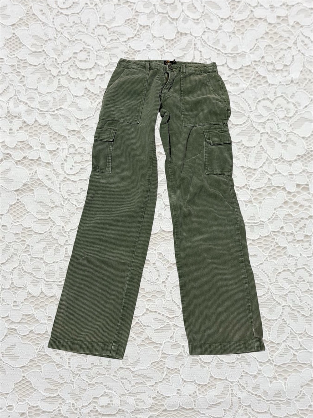 vintage green corduroy low rise baggy cargo pants